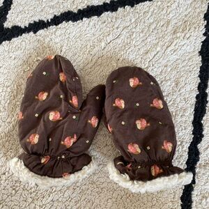 Charming Brown Mittens with Bird Design